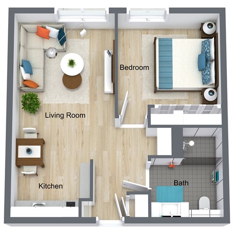 Floor plan for 1 bed, 1 bath, 552 sqft